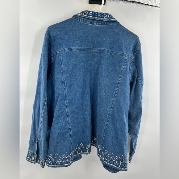 Quacker factory blue jeans shirt bedazzled size L vintage - Picture 8 of 8